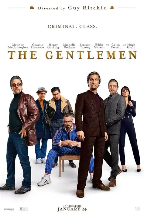 Affiche du film the gentlemen réalisé par guy ritchie avec les acteurs principaux posant ensemble